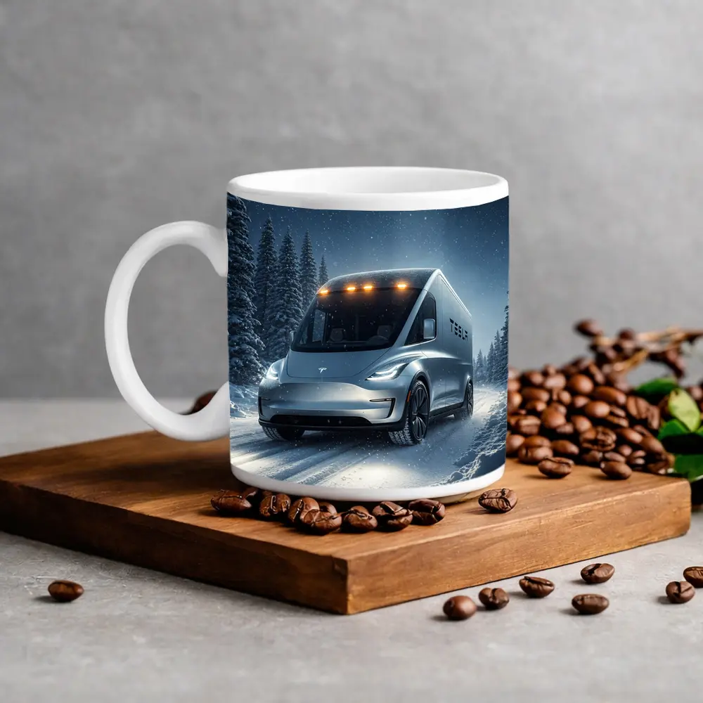Tesla Semi Truck Snowy Winter Night Drive – Mugs