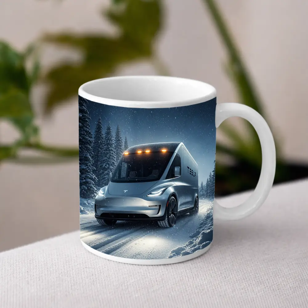Tesla Semi Truck Snowy Winter Night Drive – Mugs