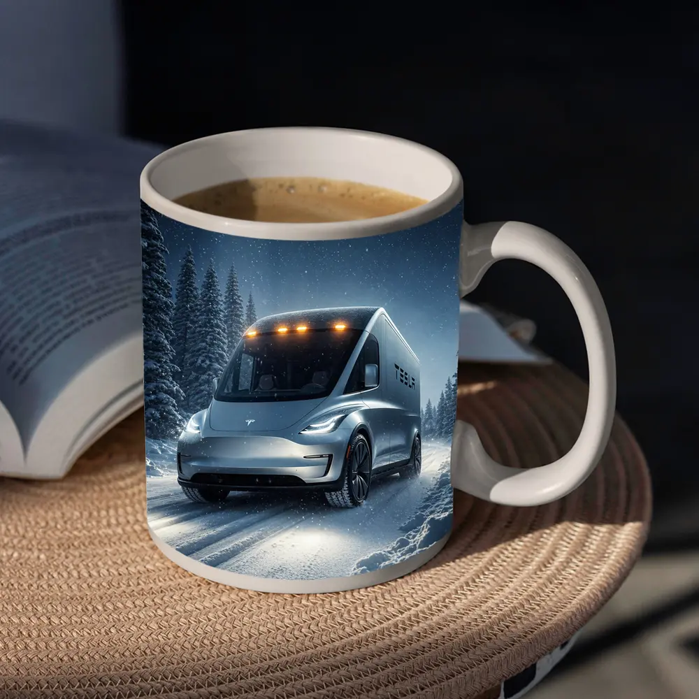 Tesla Semi Truck Snowy Winter Night Drive – Mugs