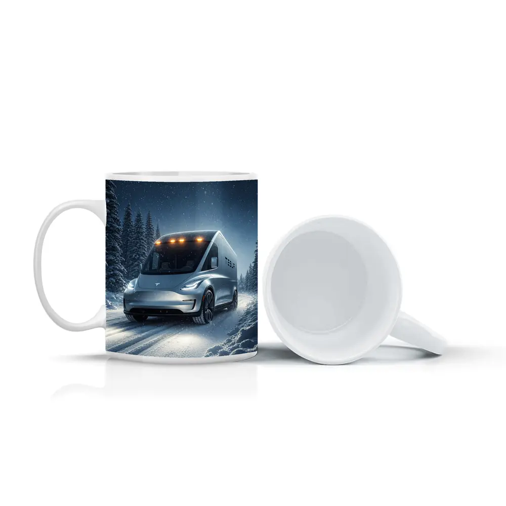 Tesla Semi Truck Snowy Winter Night Drive – Mugs