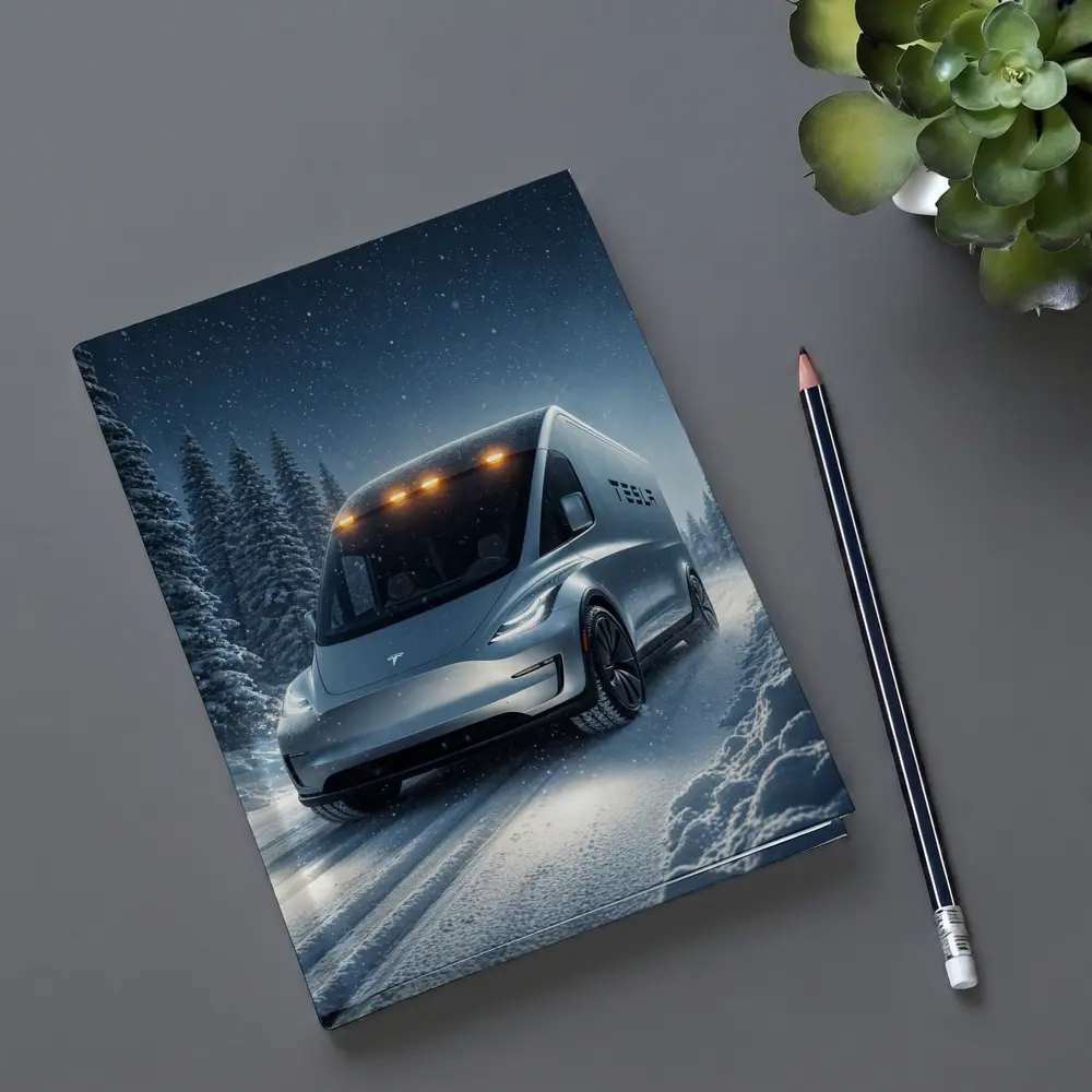 Tesla Semi Truck Snowy Winter Night Drive – Notebooks