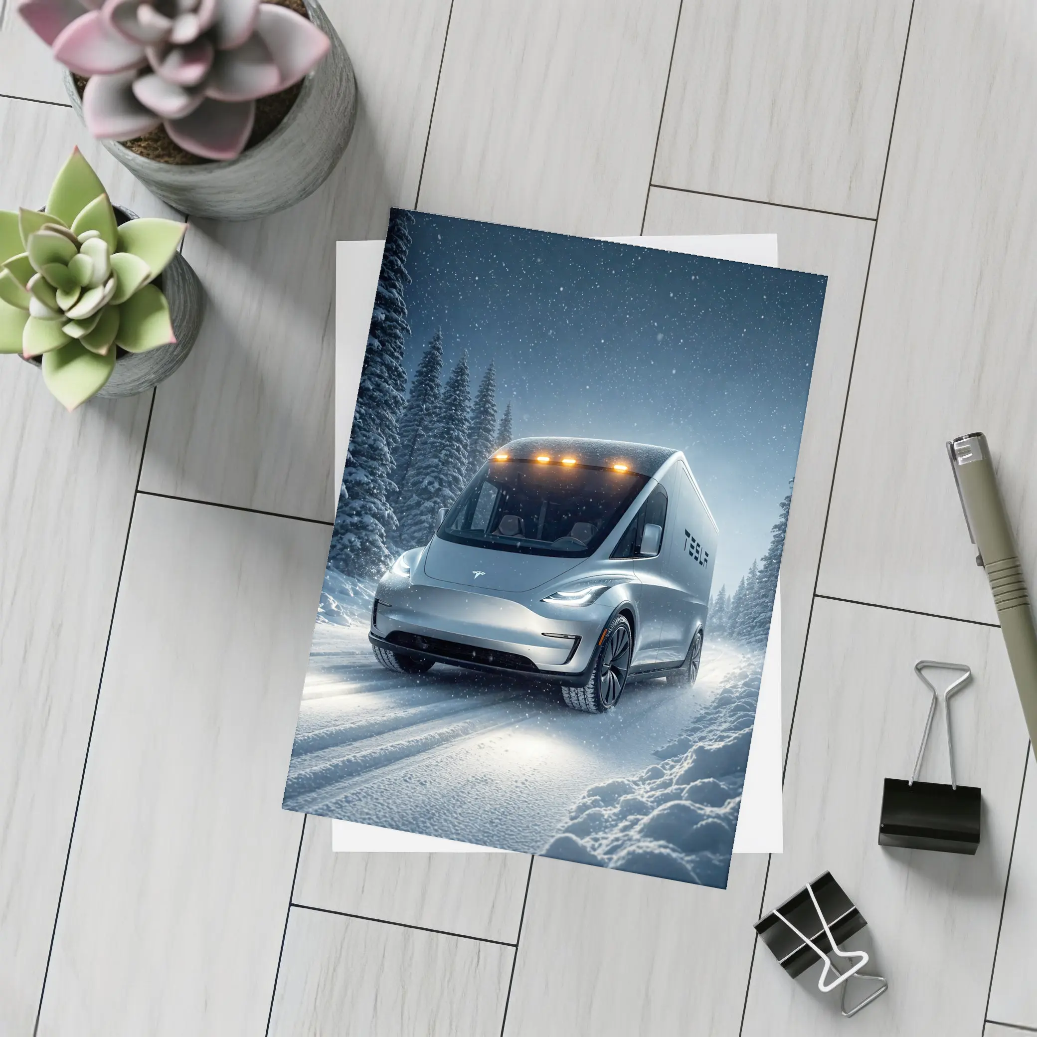 Tesla Semi Truck Snowy Winter Night Drive – Postcards