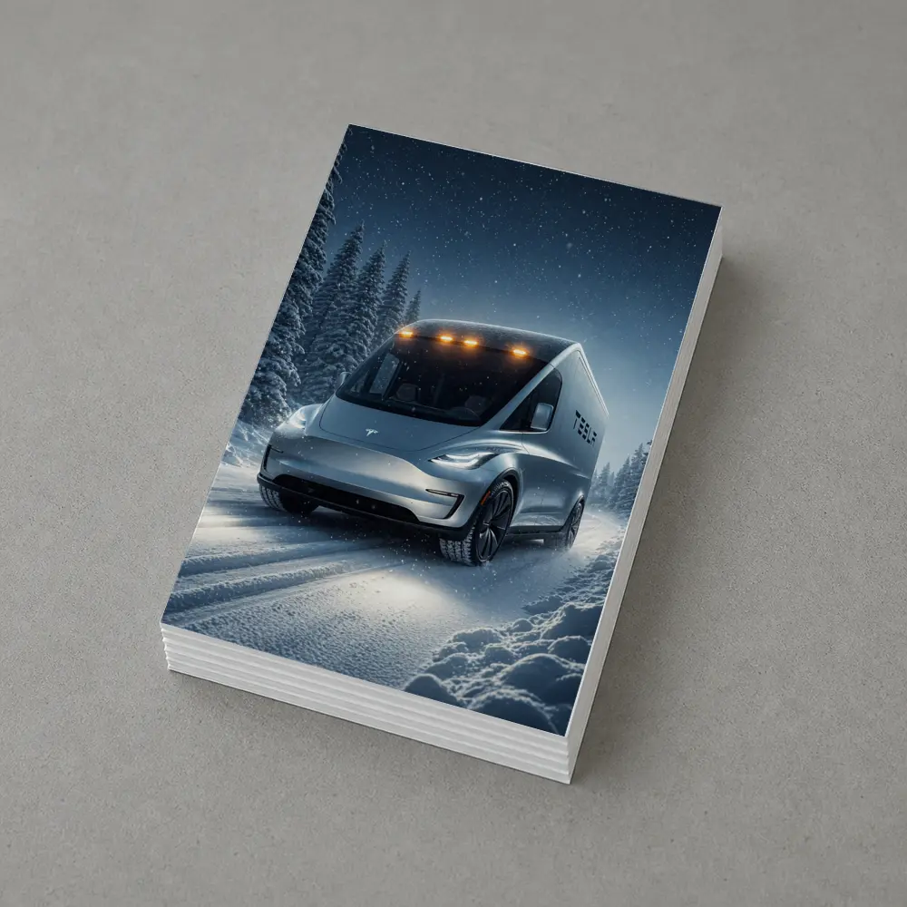 Tesla Semi Truck Snowy Winter Night Drive – Postcards