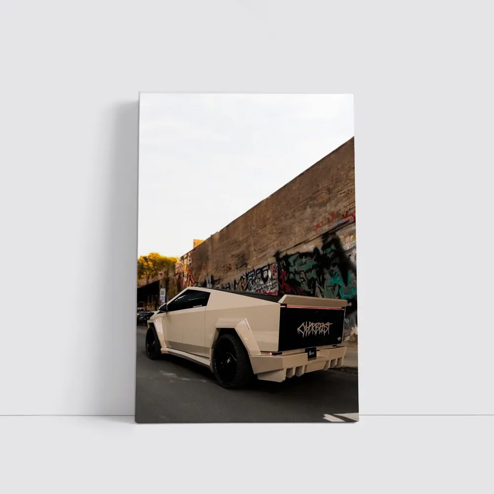 Tesla Cybertruck Beige Wrap Urban Graffiti Street – Wall Art