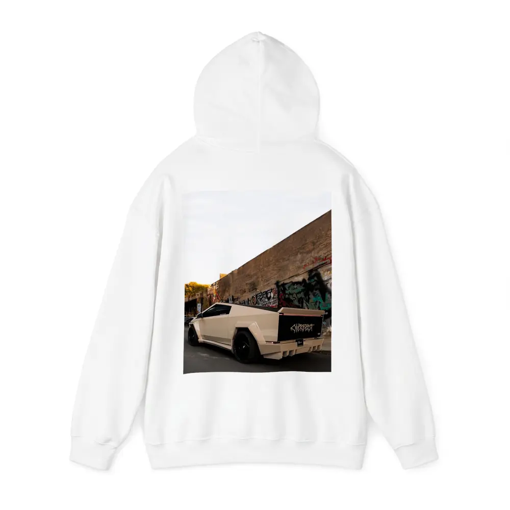 Tesla Cybertruck Beige Wrap Urban Graffiti Street – Hoodies
