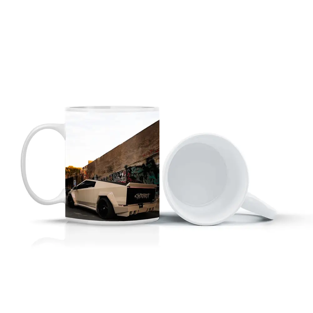 Tesla Cybertruck Beige Wrap Urban Graffiti Street – Mugs