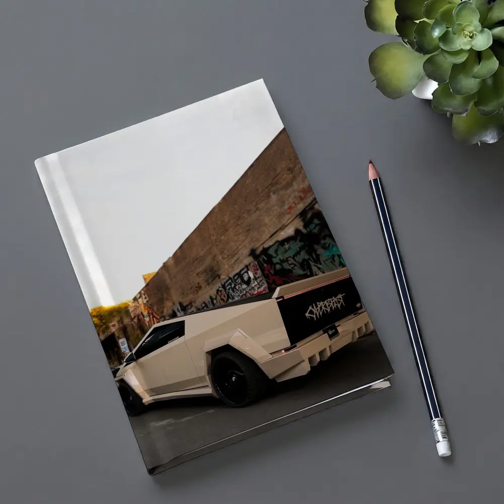 Tesla Cybertruck Beige Wrap Urban Graffiti Street – Notebooks