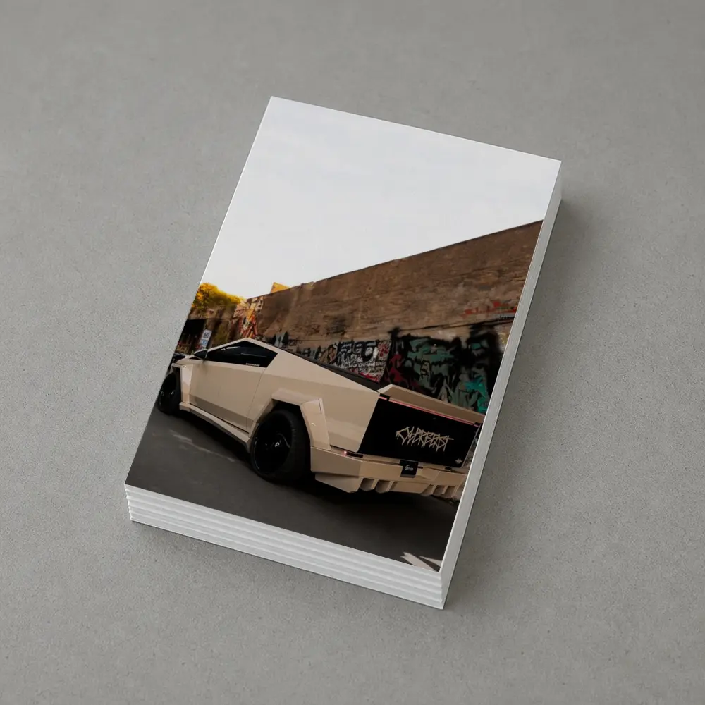Tesla Cybertruck Beige Wrap Urban Graffiti Street – Postcards