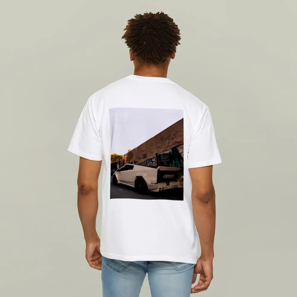 Tesla Cybertruck Beige Wrap Urban Graffiti Street – T-Shirts
