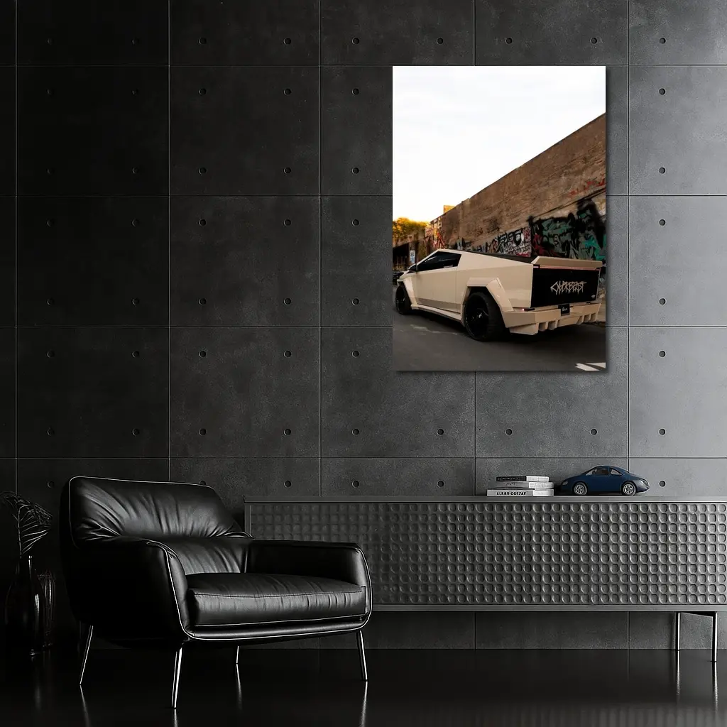 Tesla Cybertruck Beige Wrap Urban Graffiti Street – Wall Art