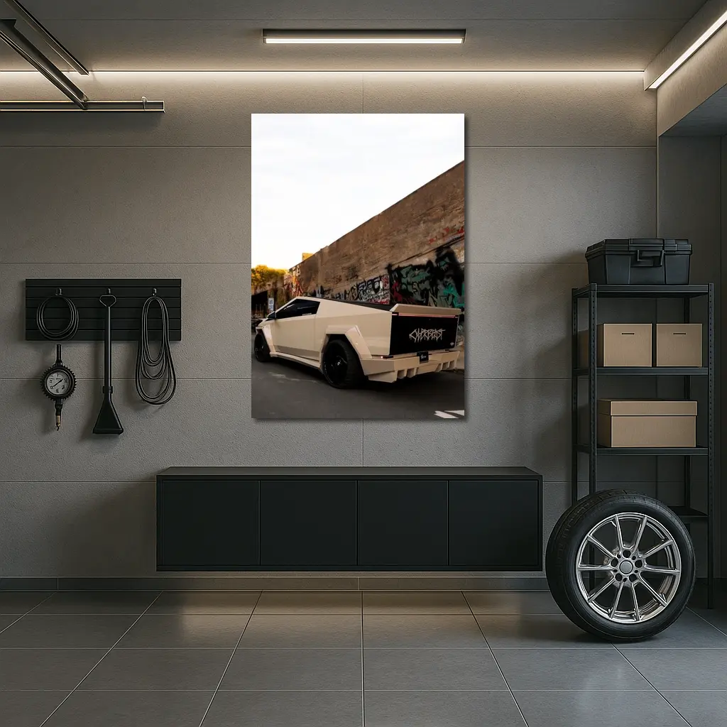 Tesla Cybertruck Beige Wrap Urban Graffiti Street – Wall Art