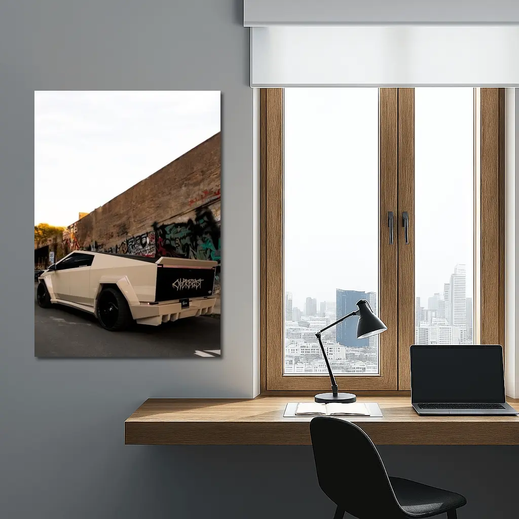 Tesla Cybertruck Beige Wrap Urban Graffiti Street – Wall Art