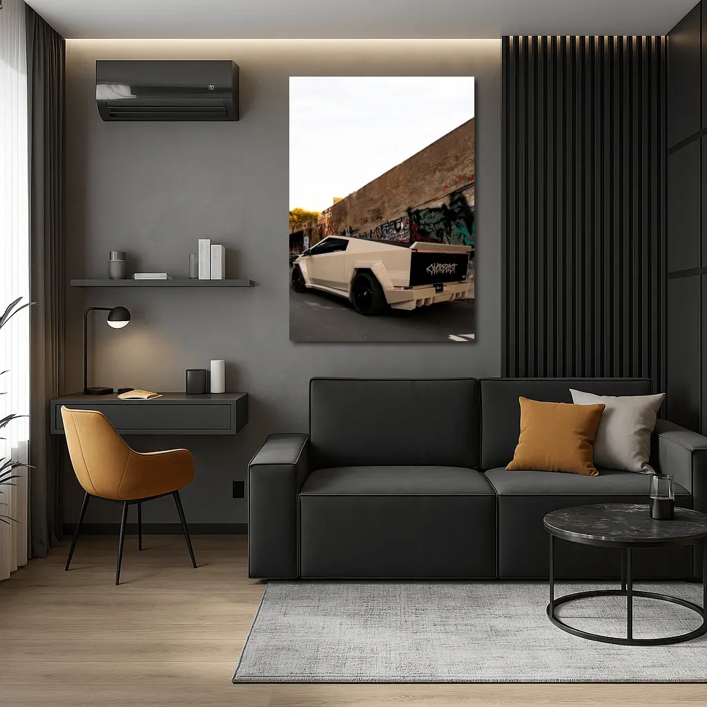 Tesla Cybertruck Beige Wrap Urban Graffiti Street – Wall Art