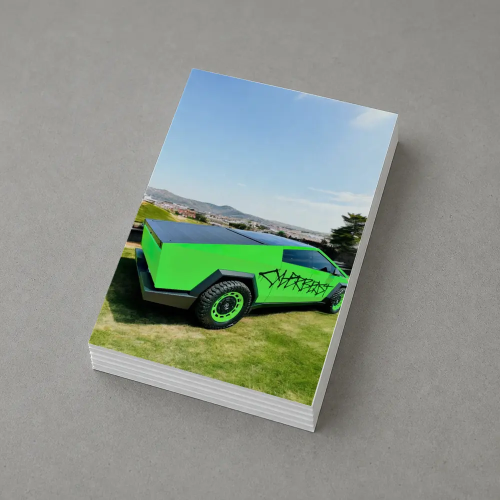 Green Tesla Cybertruck Graffiti City Background – Postcards