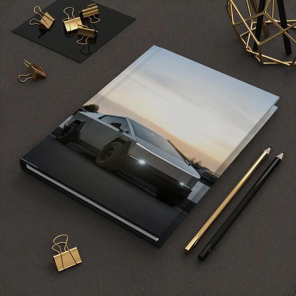 Tesla Cybertruck Parked Near River At Sunset – Notebooks