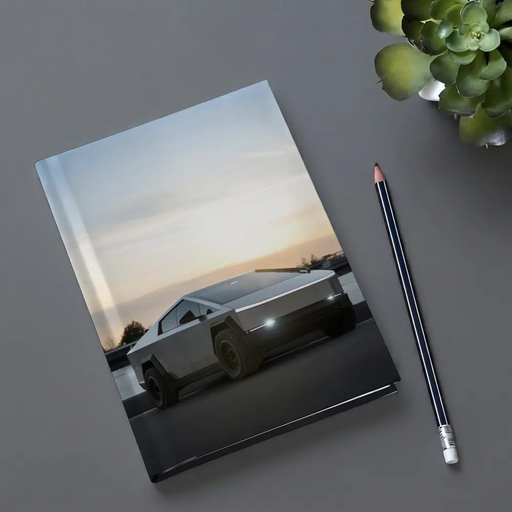 Tesla Cybertruck Parked Near River At Sunset – Notebooks
