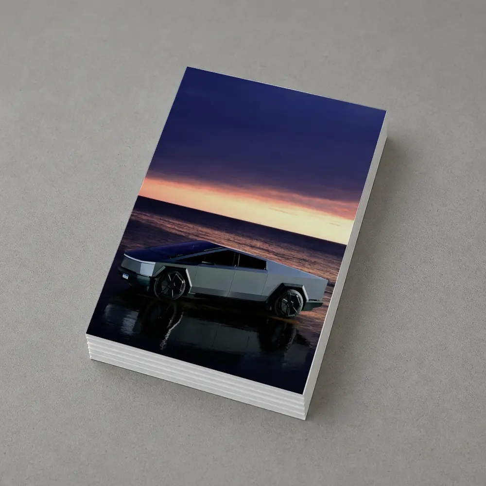 Tesla Cybertruck Parked on Beach at Sunset – Postcards