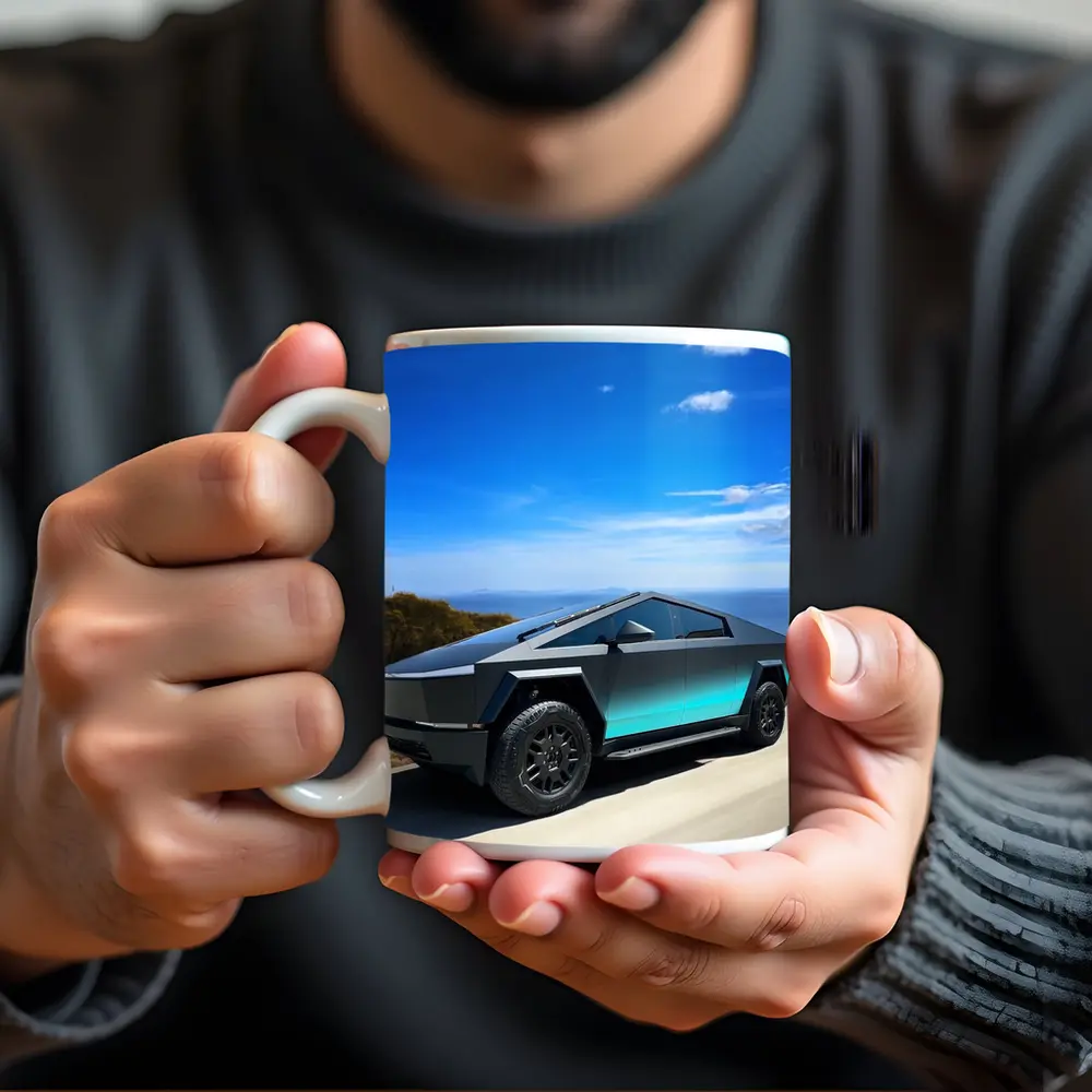 Tesla Cybertruck Dark Teal Coastal Road Drive – Mugs