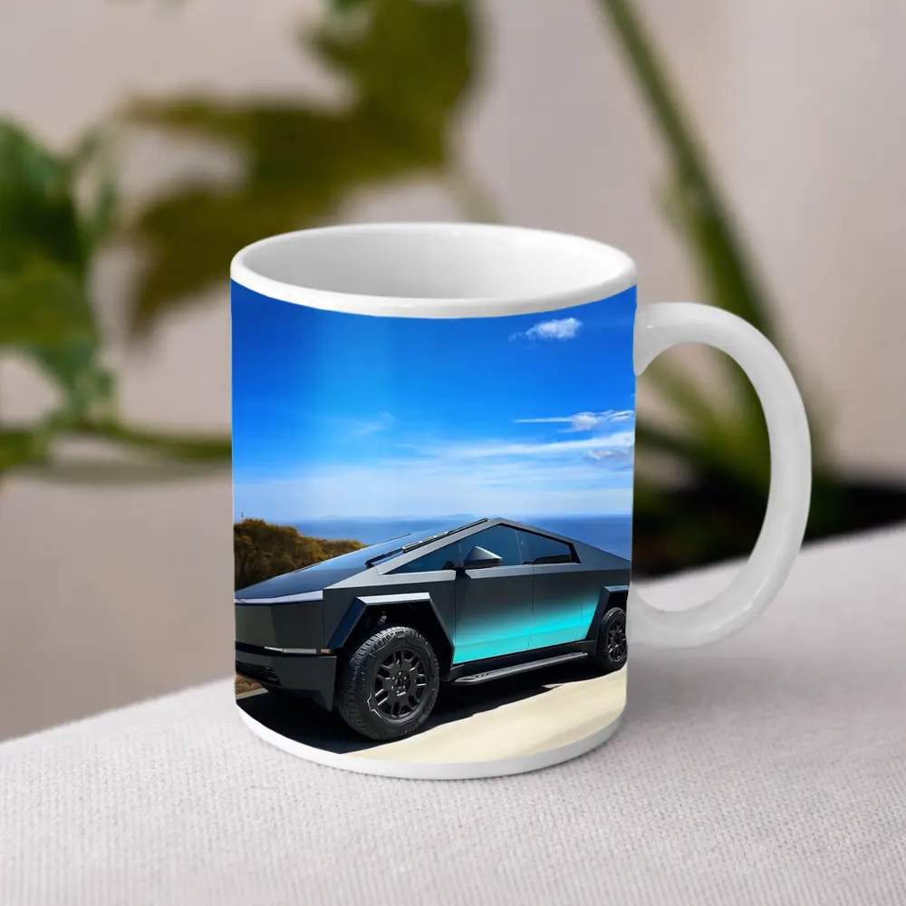 Tesla Cybertruck Dark Teal Coastal Road Drive – Mugs