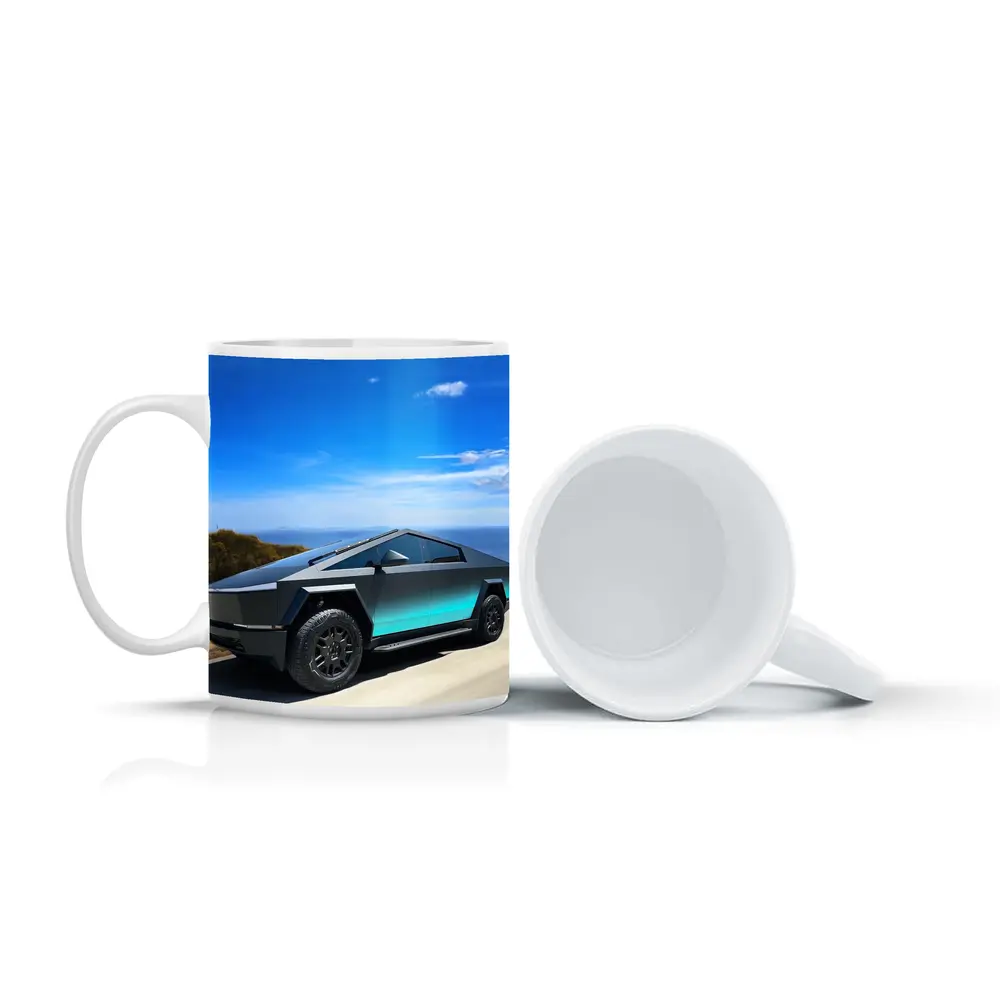 Tesla Cybertruck Dark Teal Coastal Road Drive – Mugs