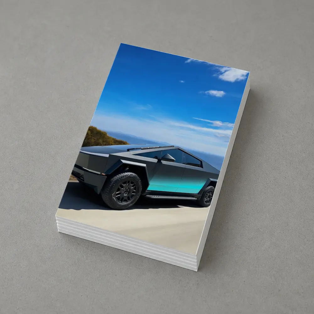 Tesla Cybertruck Dark Teal Coastal Road Drive – Postcards