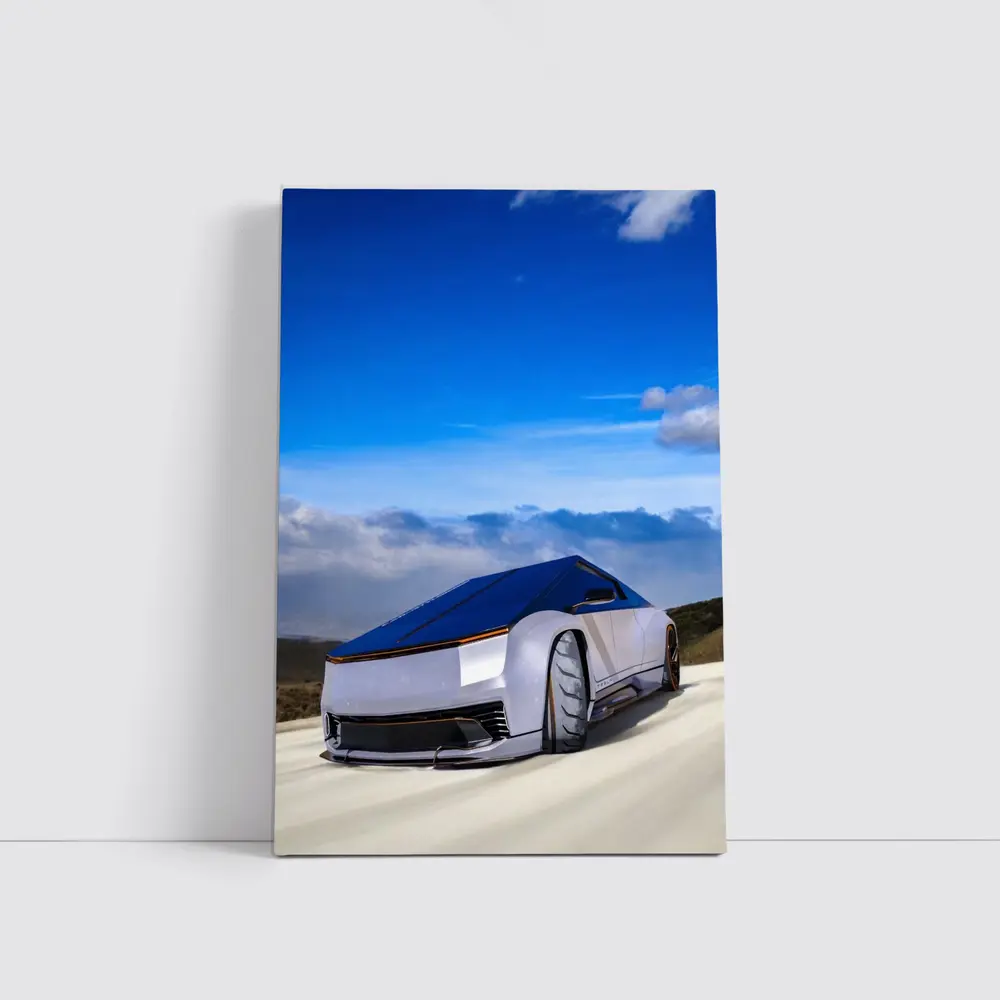 Tesla Cybertruck Futuristic Concept Car Blue Sky – Wall Art