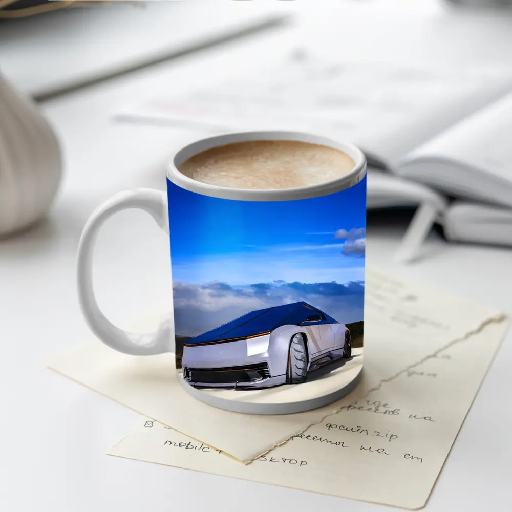 Tesla Cybertruck Futuristic Concept Car Blue Sky – Mugs