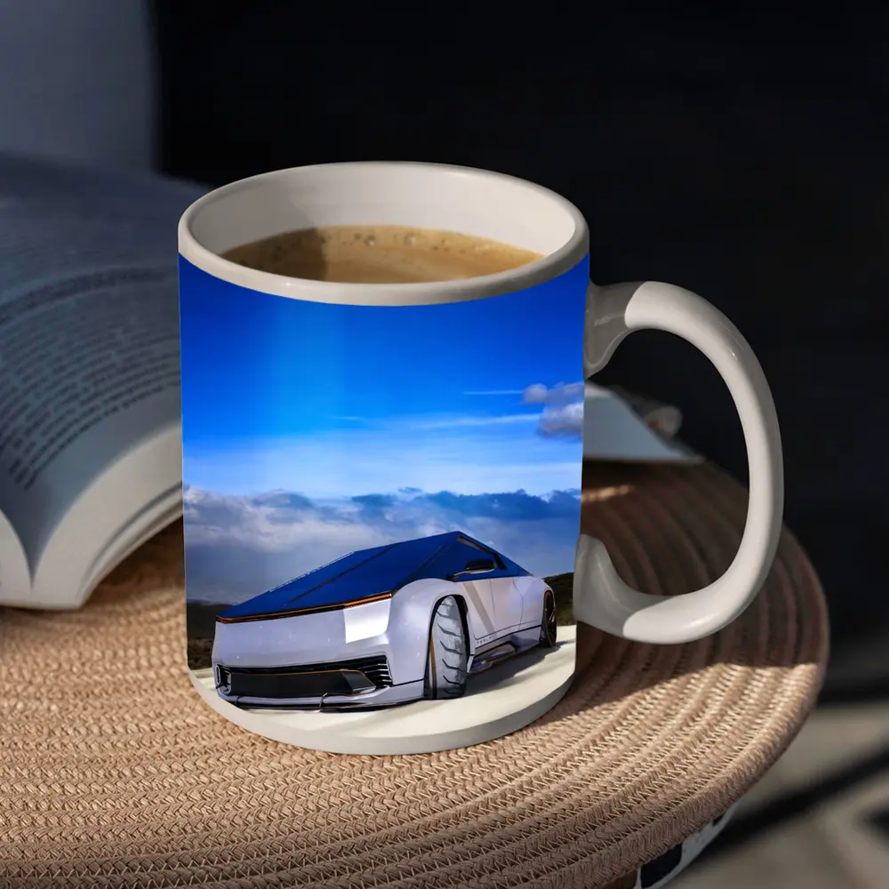 Tesla Cybertruck Futuristic Concept Car Blue Sky – Mugs