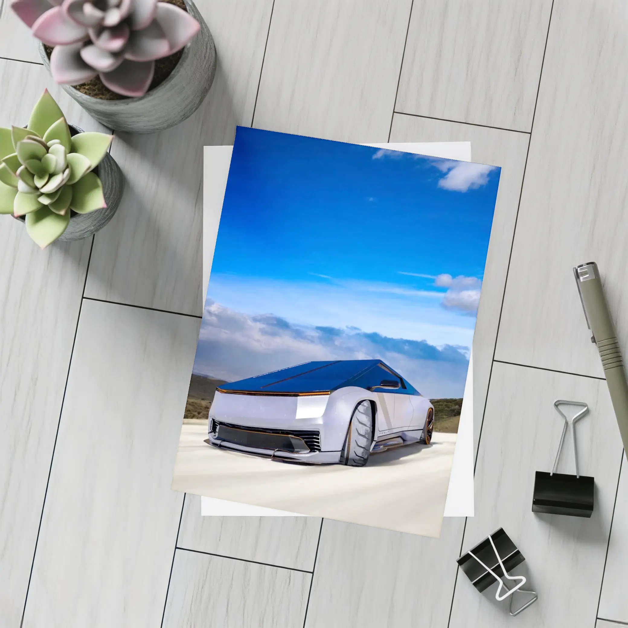 Tesla Cybertruck Futuristic Concept Car Blue Sky – Postcards