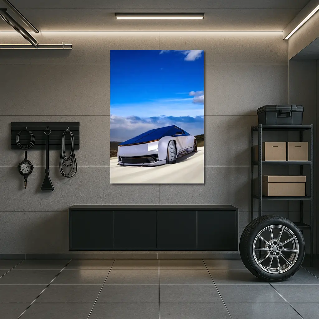 Tesla Cybertruck Futuristic Concept Car Blue Sky – Wall Art