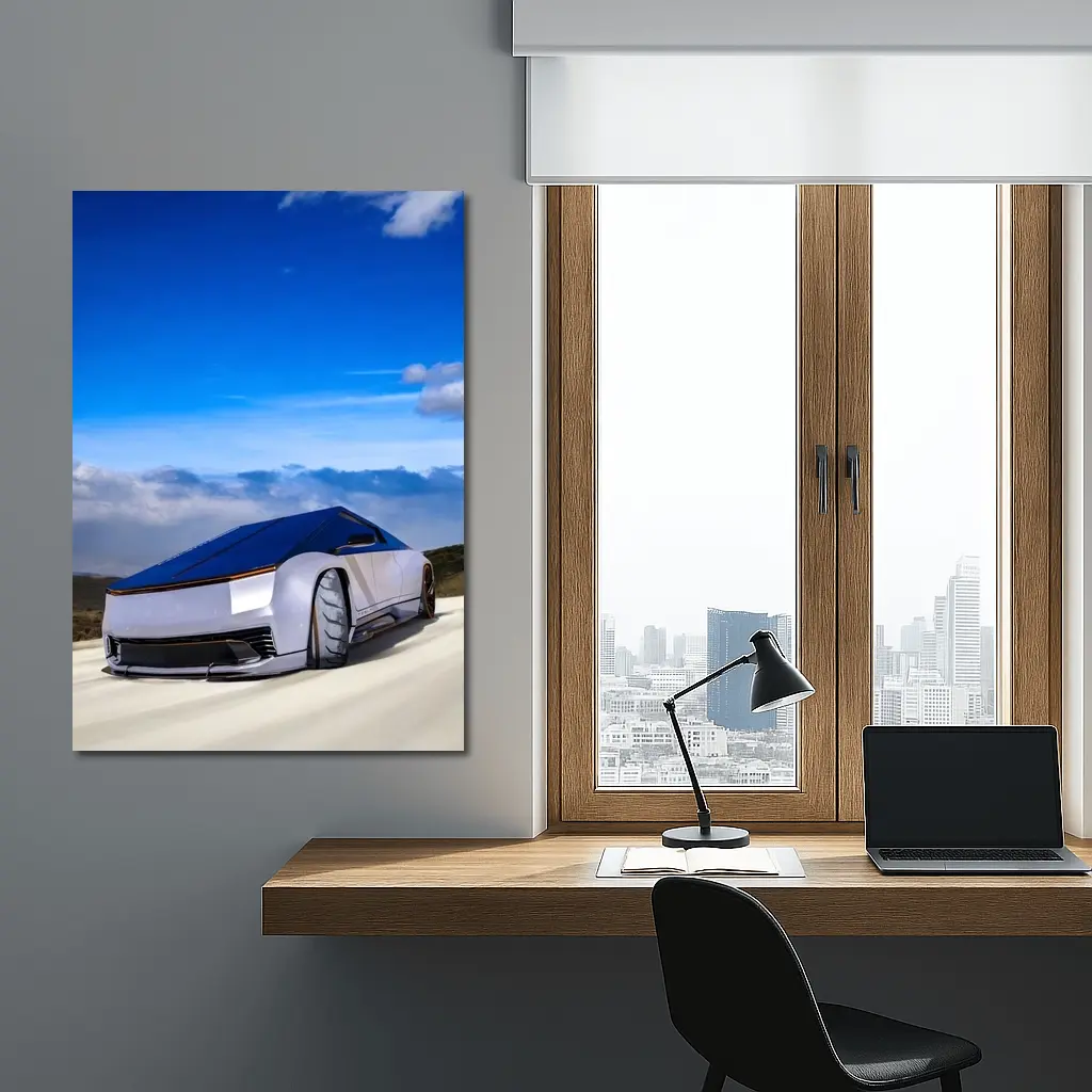 Tesla Cybertruck Futuristic Concept Car Blue Sky – Wall Art