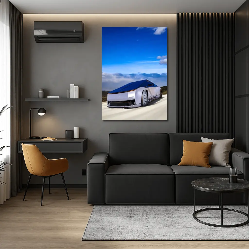 Tesla Cybertruck Futuristic Concept Car Blue Sky – Wall Art