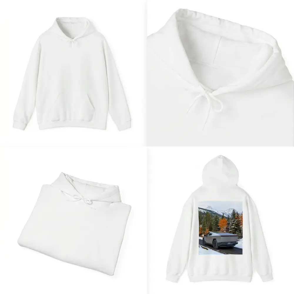 Tesla Cybertruck Mountain Snow Forest Road – Hoodies