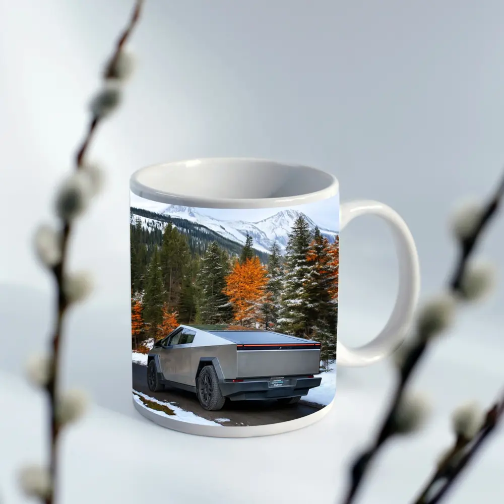 Tesla Cybertruck Mountain Snow Forest Road – Mugs