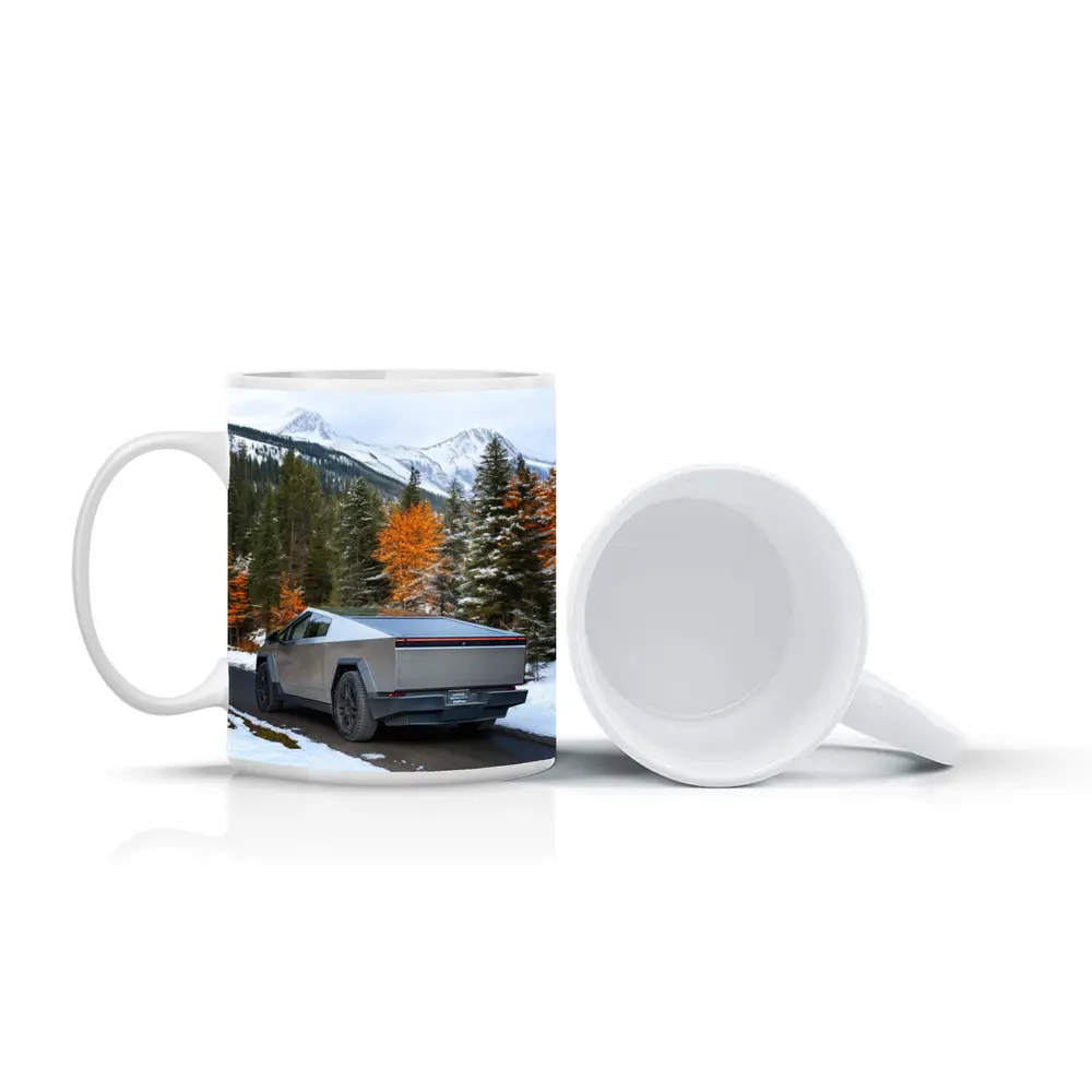 Tesla Cybertruck Mountain Snow Forest Road – Mugs