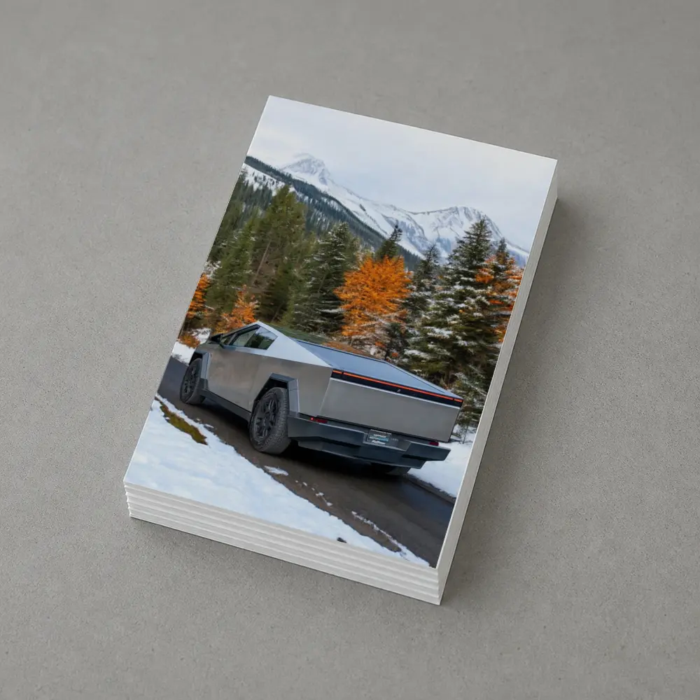 Tesla Cybertruck Mountain Snow Forest Road – Postcards