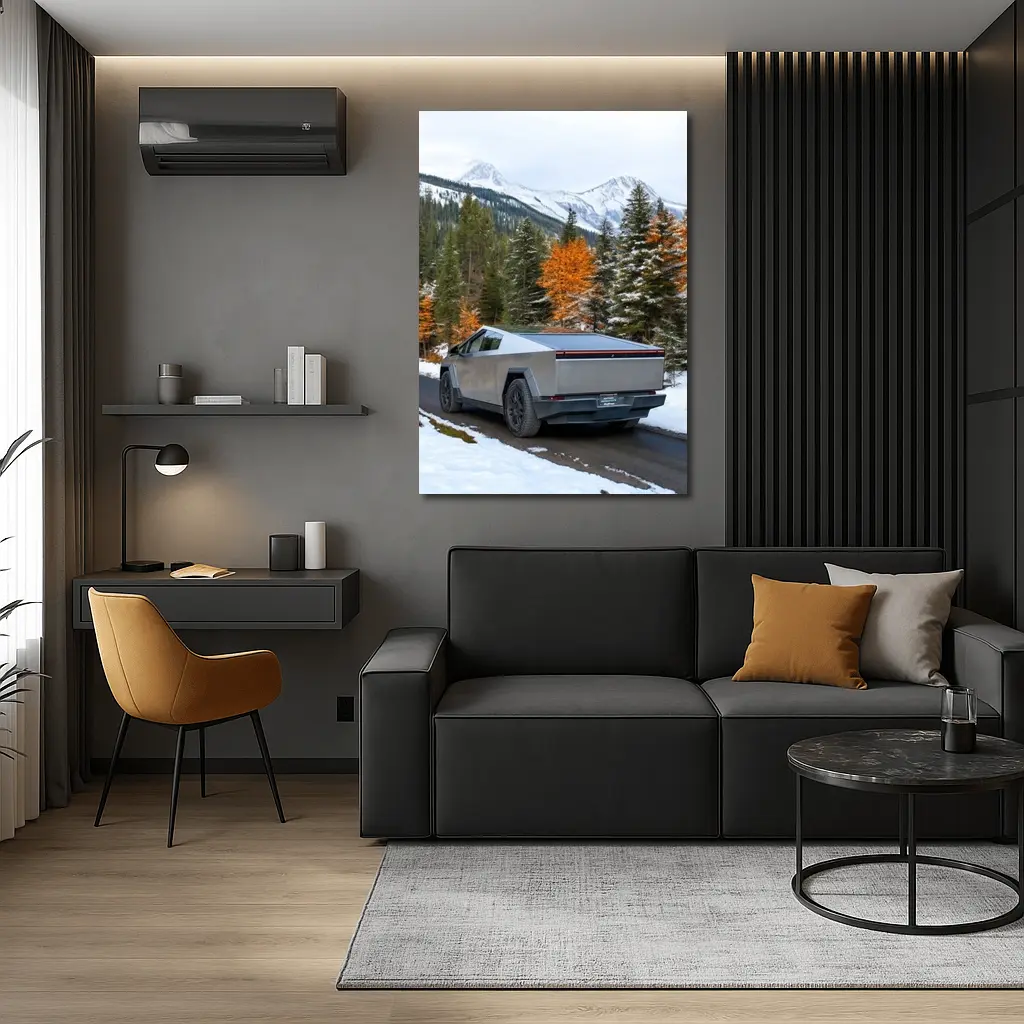 Tesla Cybertruck Mountain Snow Forest Road – Wall Art