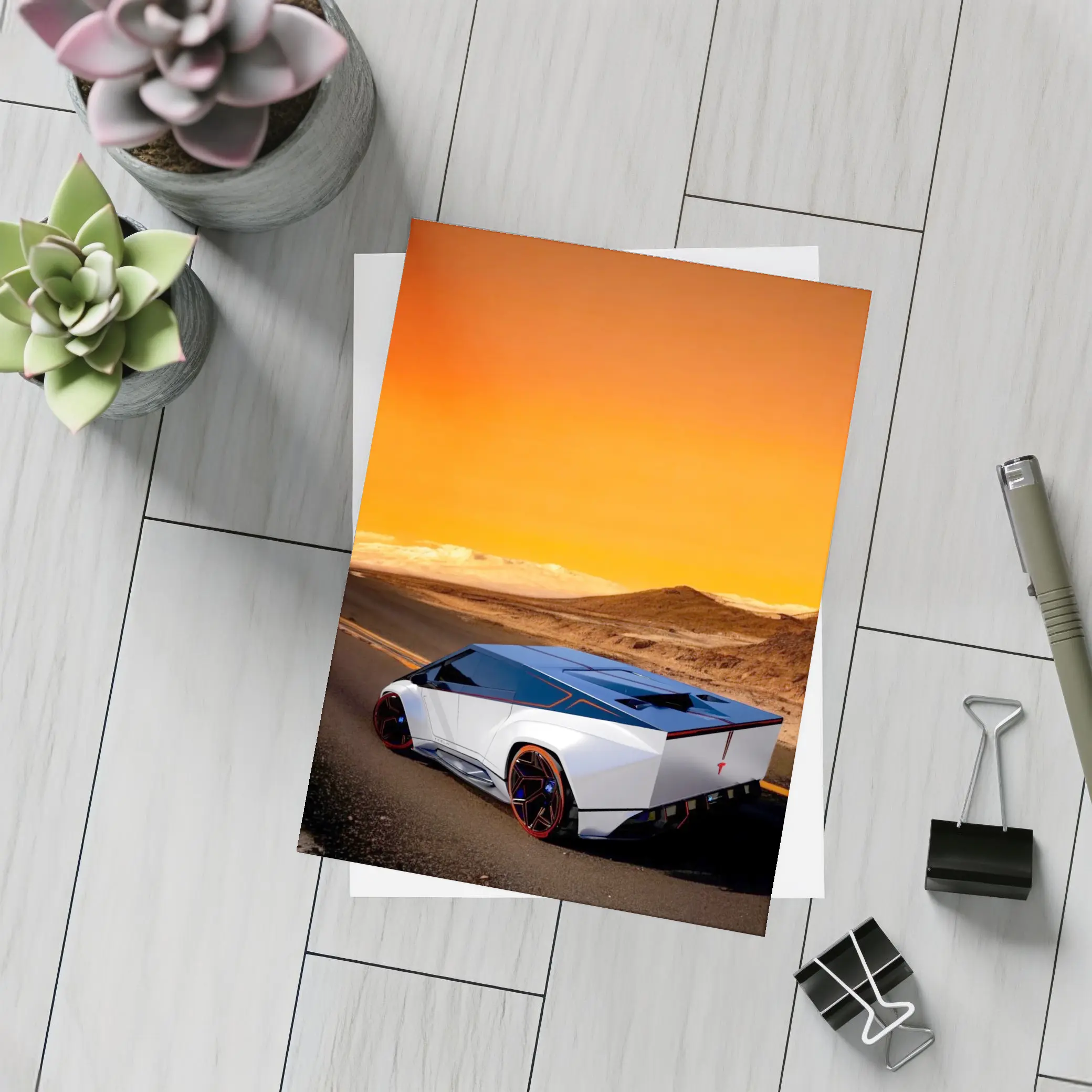 Tesla Cybertruck Concept Desert Orange Sky – Postcards