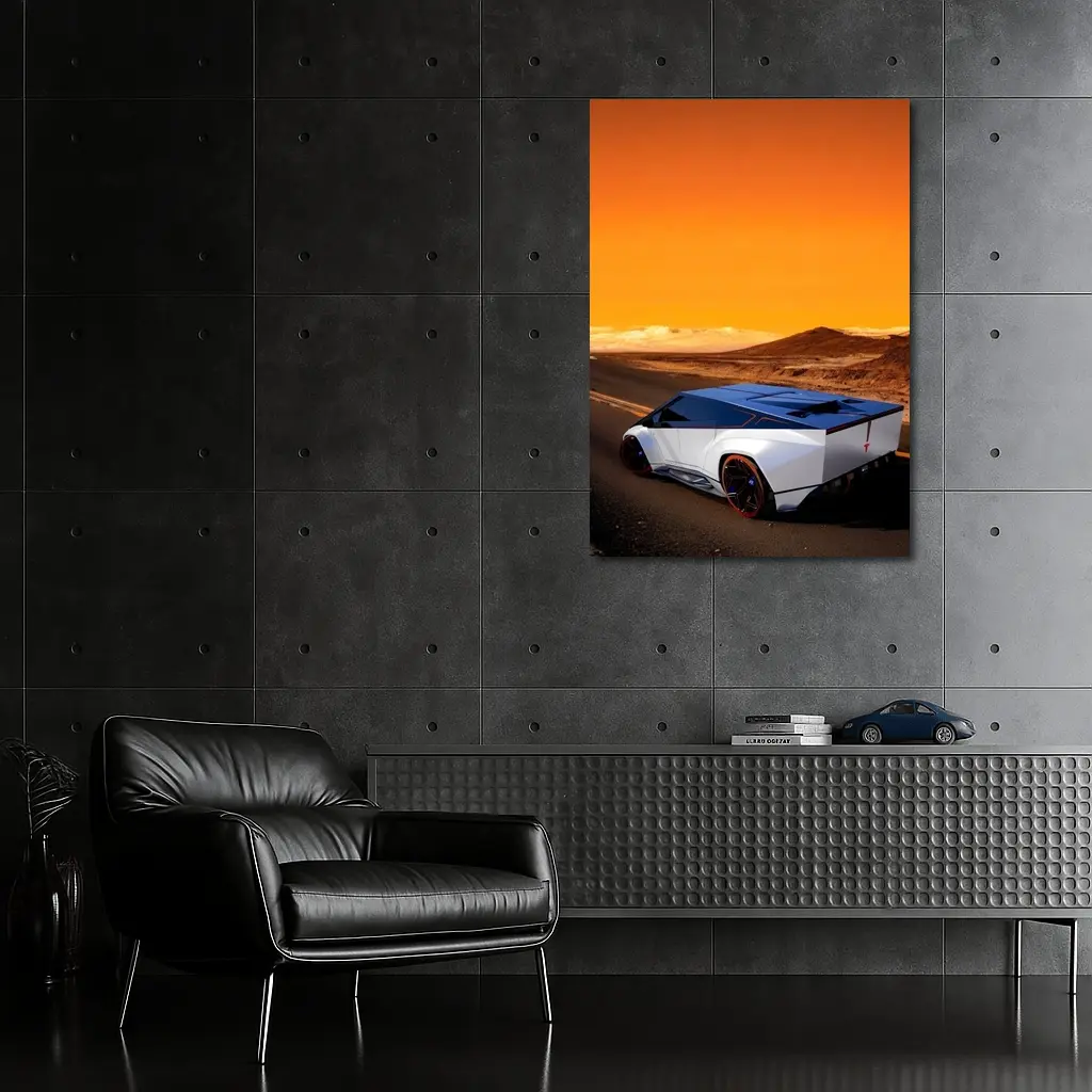 Tesla Cybertruck Concept Desert Orange Sky – Wall Art