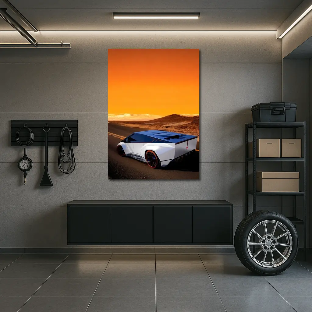 Tesla Cybertruck Concept Desert Orange Sky – Wall Art