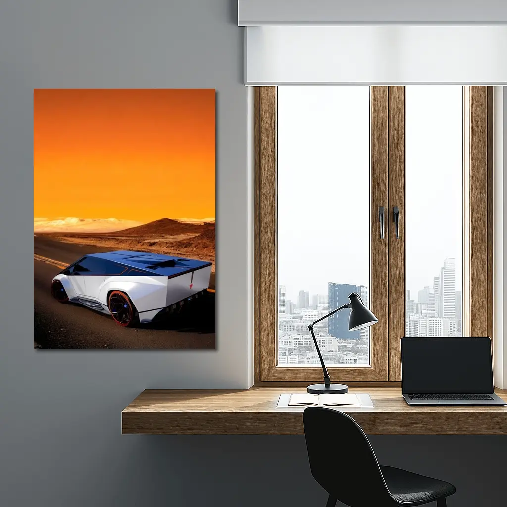 Tesla Cybertruck Concept Desert Orange Sky – Wall Art