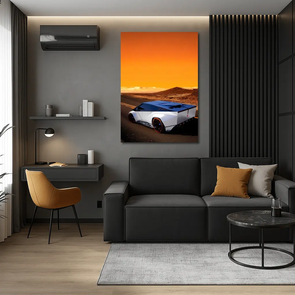Tesla Cybertruck Concept Desert Orange Sky – Wall Art