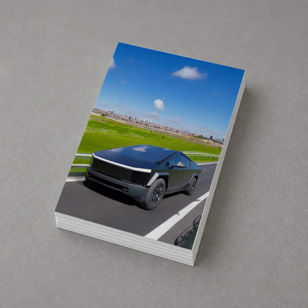 Tesla Cybertruck Black Highway City Background – Postcards