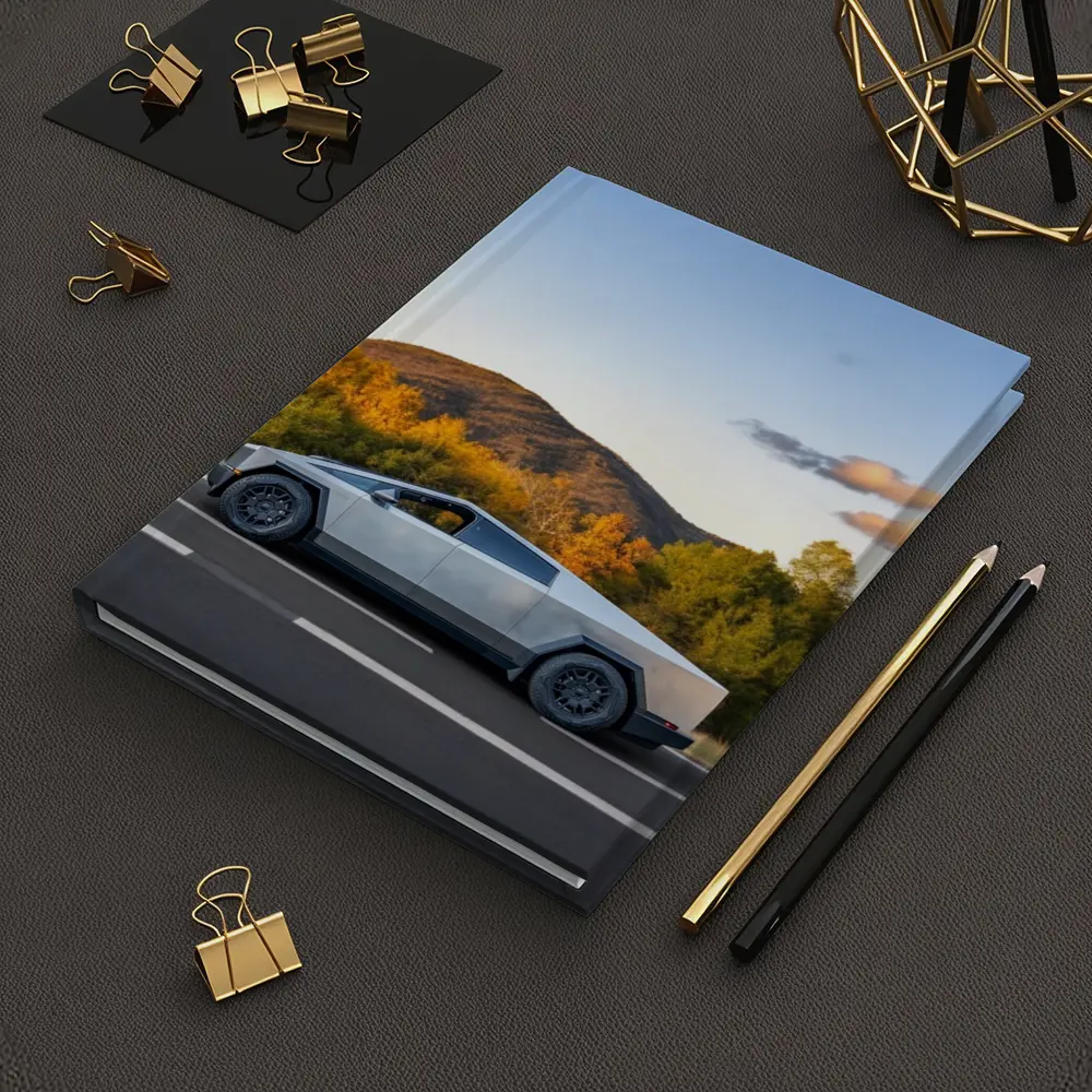 Tesla Cybertruck Driving Through Autumn Mountain Road – Notebooks
