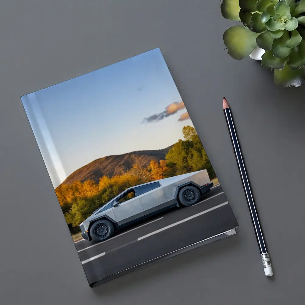 Tesla Cybertruck Driving Through Autumn Mountain Road – Notebooks