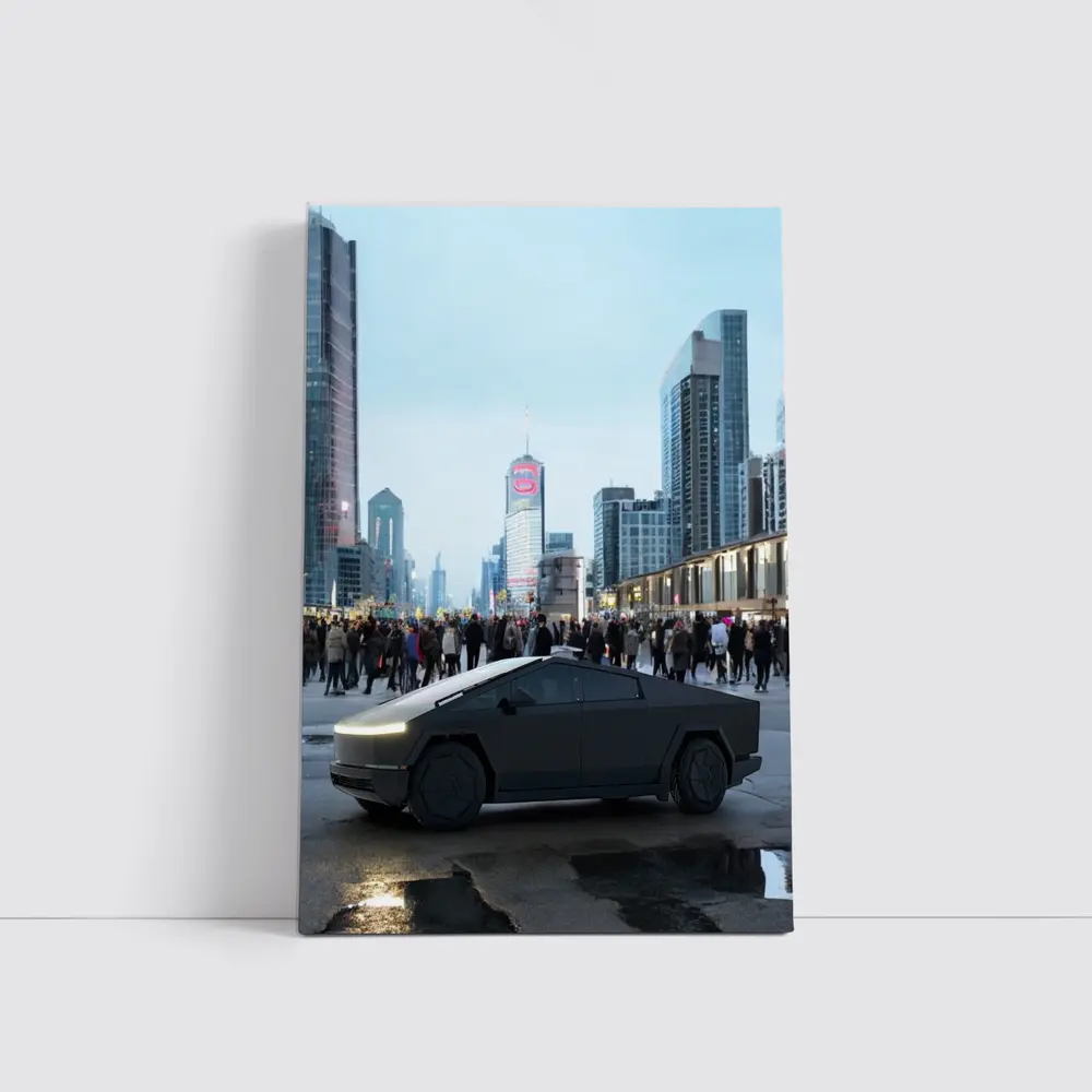 Tesla Cybertruck Dark City Street Scene – Wall Art