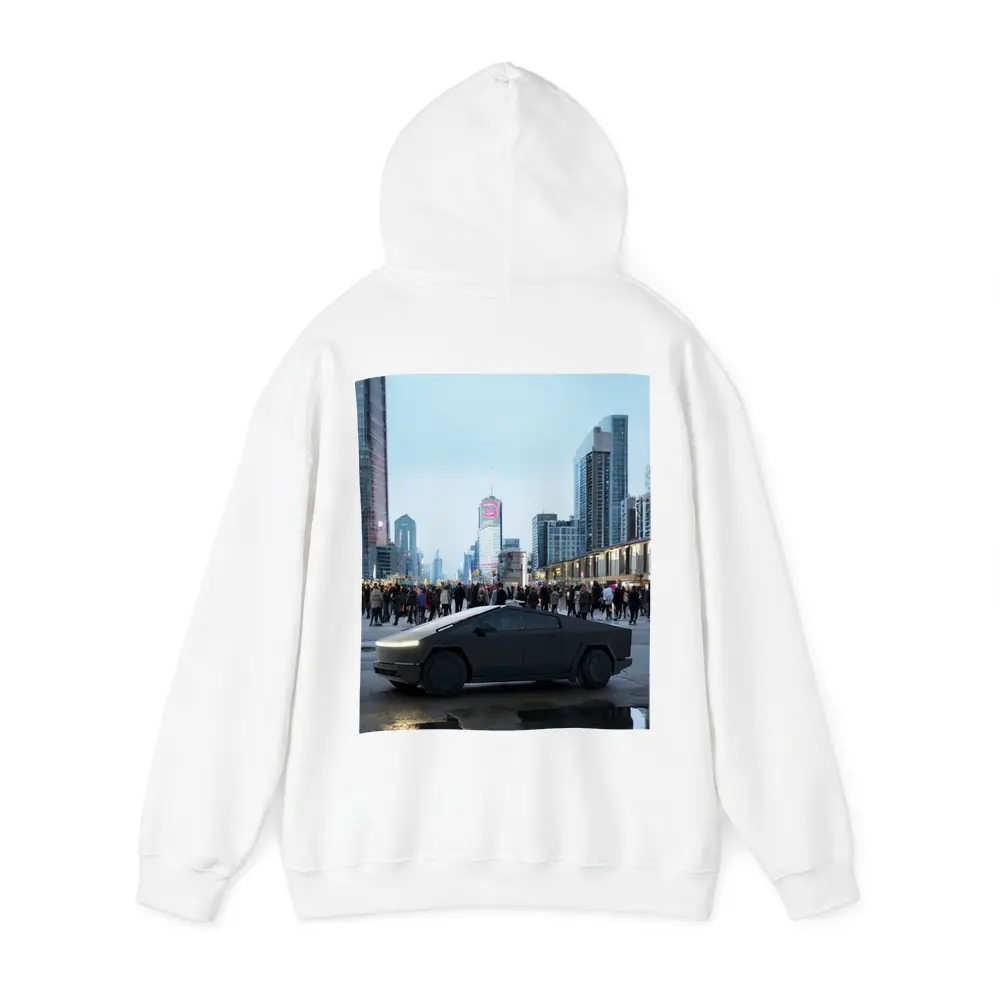Tesla Cybertruck Dark City Street Scene – Hoodies
