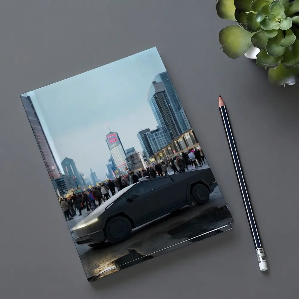 Tesla Cybertruck Dark City Street Scene – Notebooks