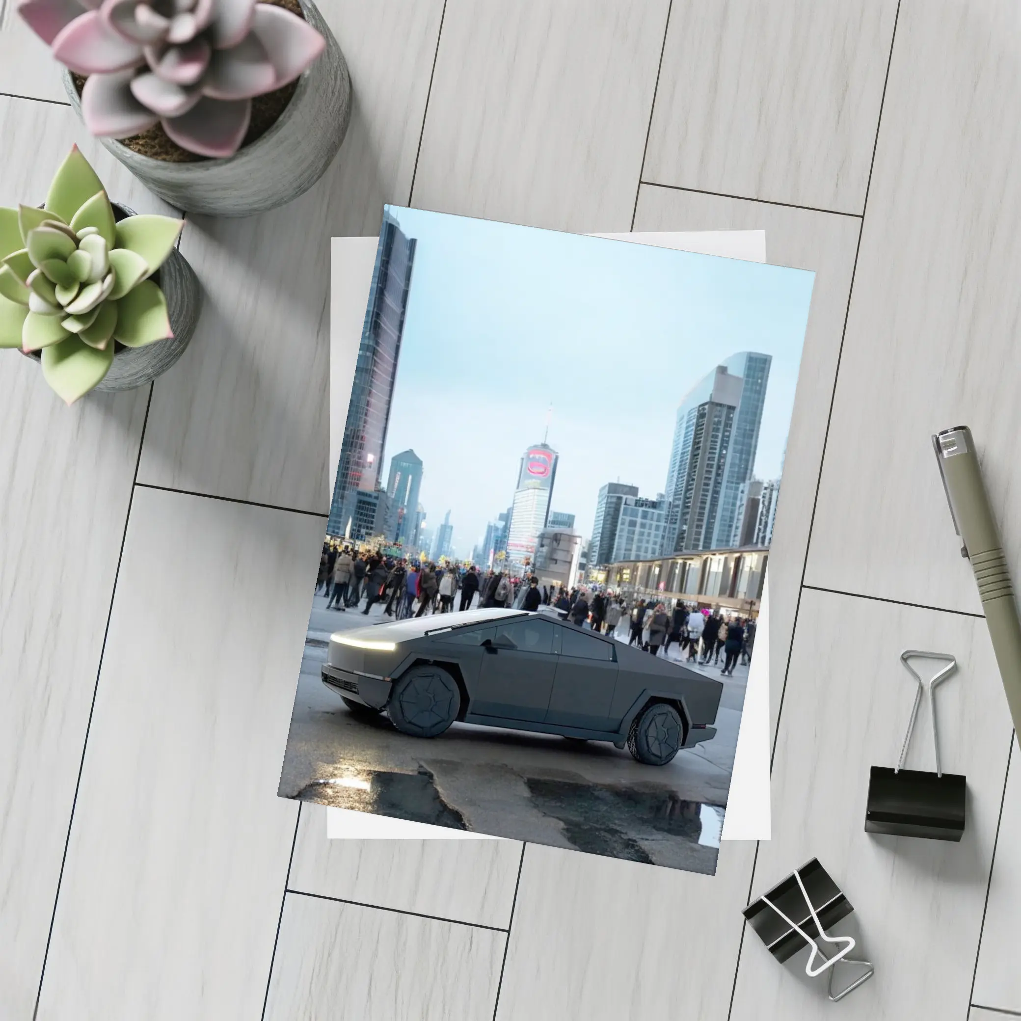 Tesla Cybertruck Dark City Street Scene – Postcards