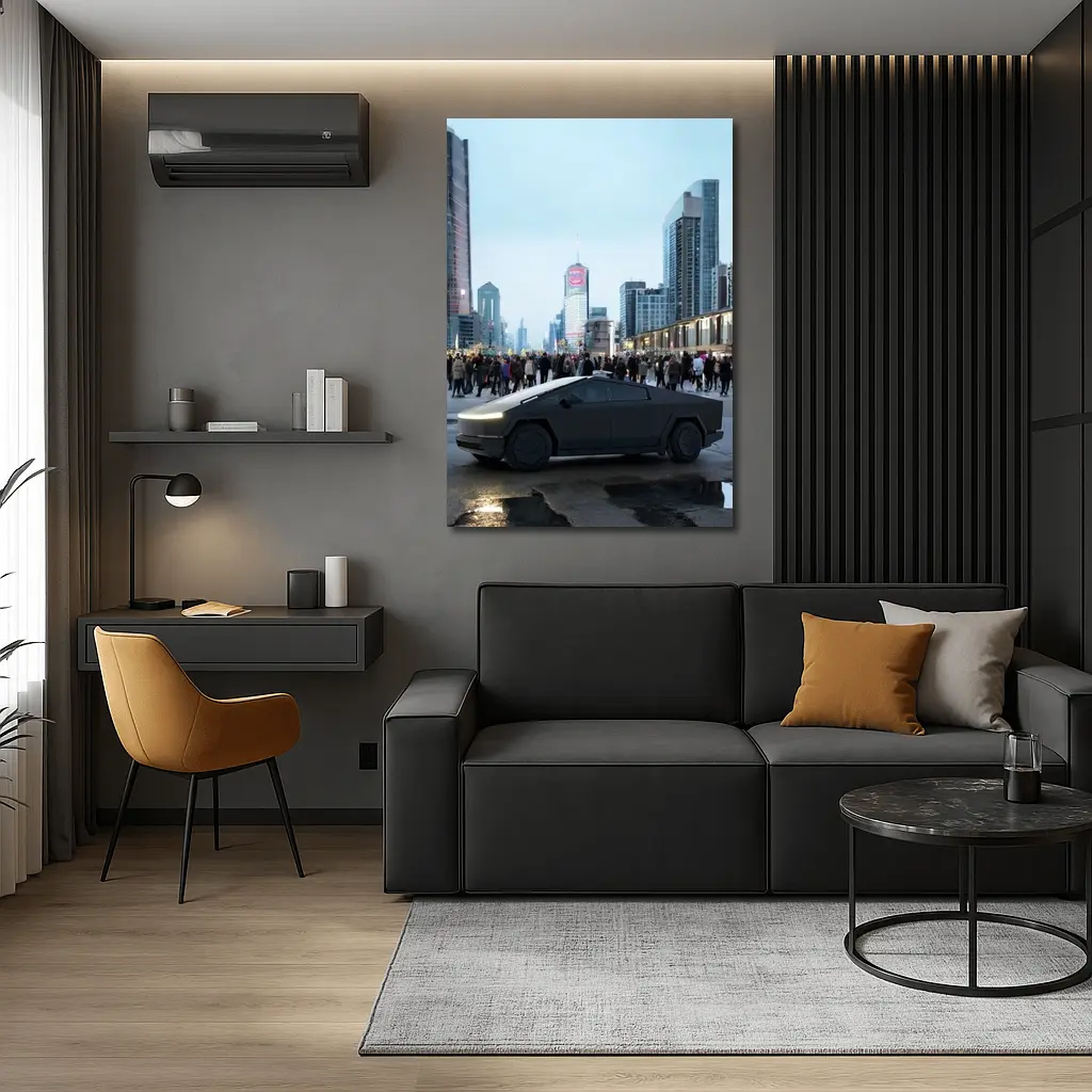 Tesla Cybertruck Dark City Street Scene – Wall Art